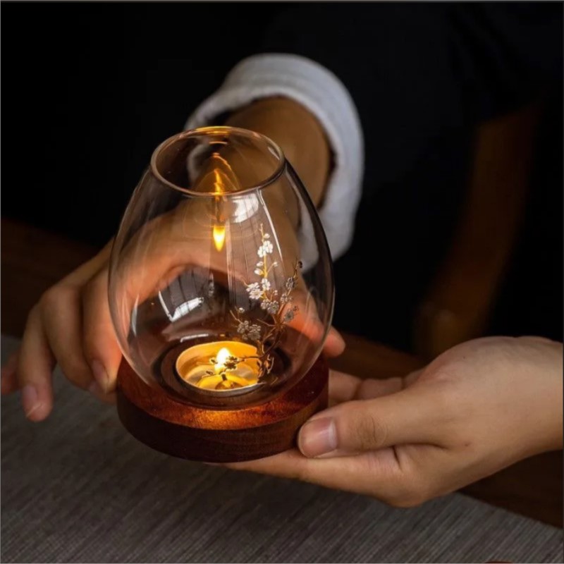 Candle Holder Decor - Chinese Style Transparent Glass Candle Holder