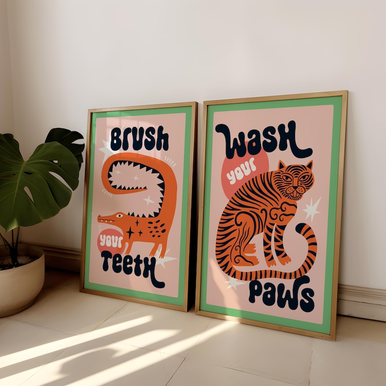 2pcs/set Tiger Wash Your Paws  - Abstract Canvas Set recension och pris